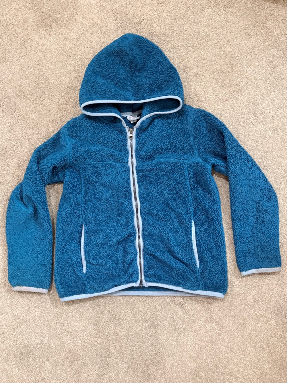 Hanna Andersson Teal Sherpa Hooded Full Zip Jacket Size 8